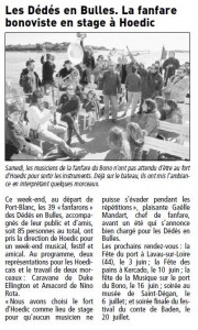 article dédés en bulles Hoedic Le Telegramme 17 mai 2012